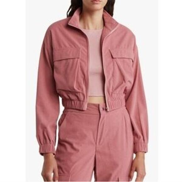 NWT Area Stars Dusty Pink Cropped Long Sleeves Zip Up Moc Neck Jacket Size M - Picture 1 of 9